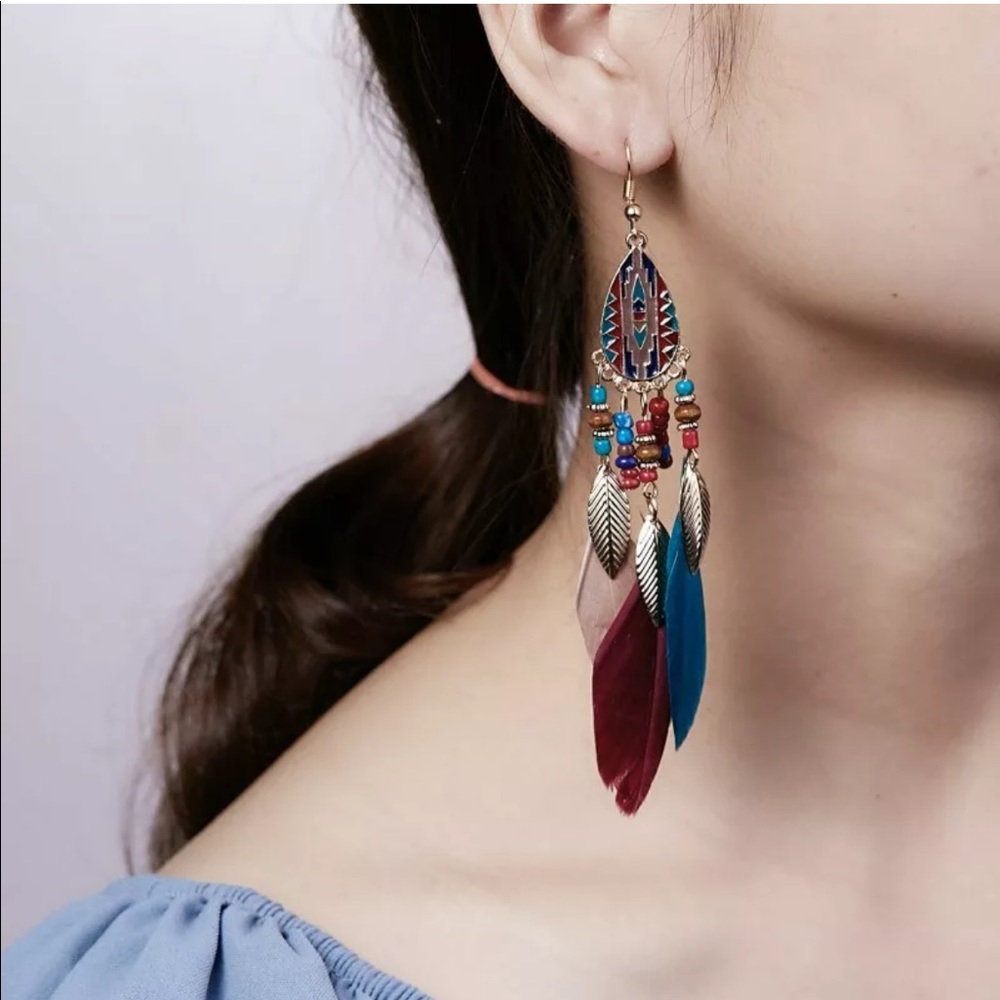 Boho feather dangle earrings